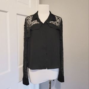 Revolve Diabless holiday shirt blouse top black size small mesh rhinestone stars